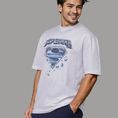 Men's White Boxy Fit Character Print Crew Neck T-shirt