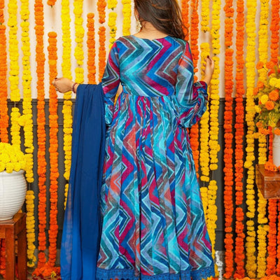 Ravishing Blue Chinon Suit Set