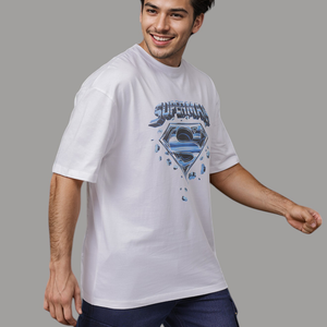 Men's White Boxy Fit Character Print Crew Neck T-shirt