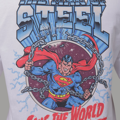 Men's White Boxy Fit Character Print Crew Neck T-shirt