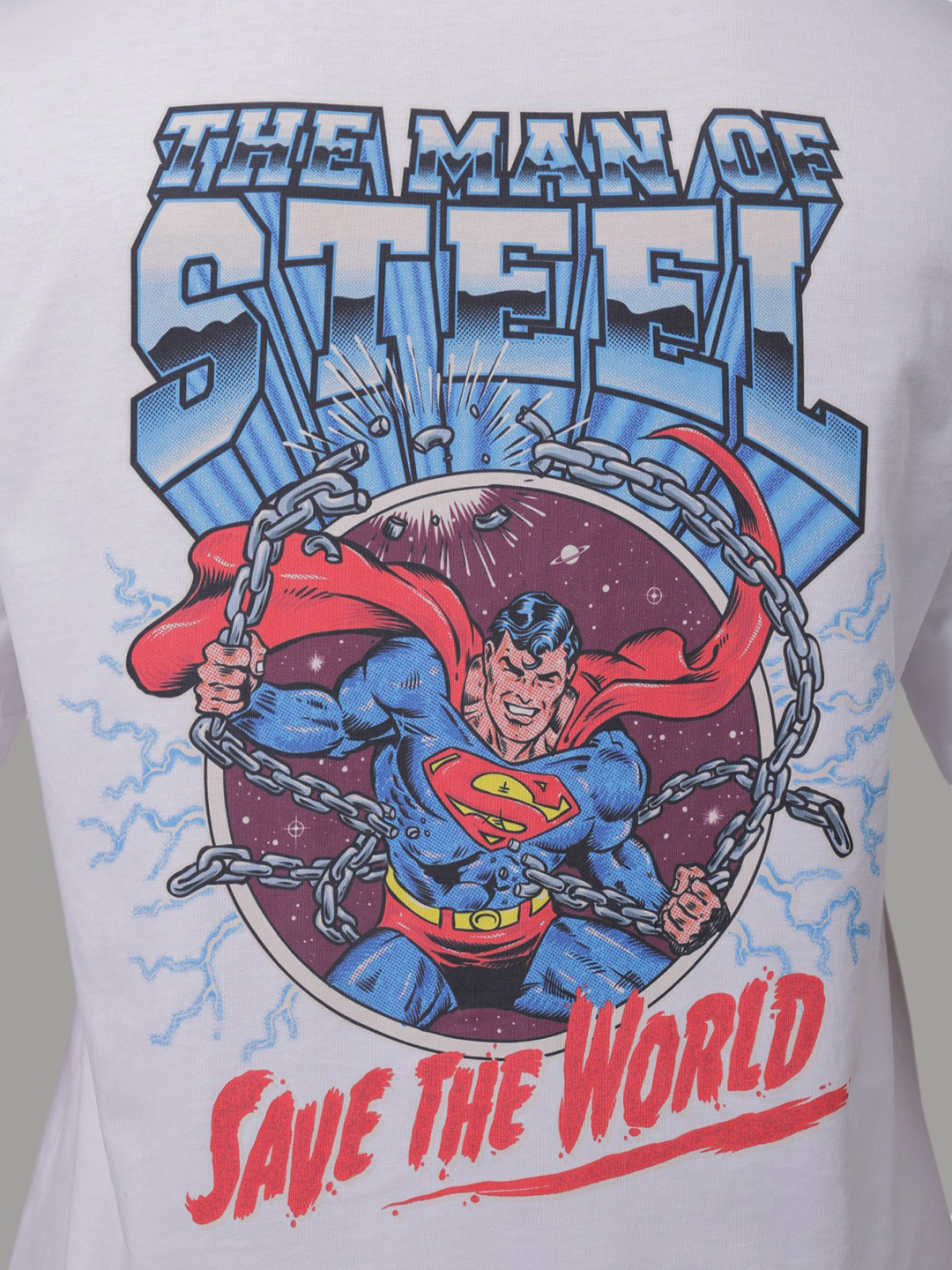 Men's White Boxy Fit Character Print Crew Neck T-shirt