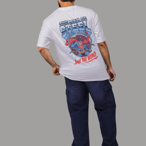 Men's White Boxy Fit Character Print Crew Neck T-shirt