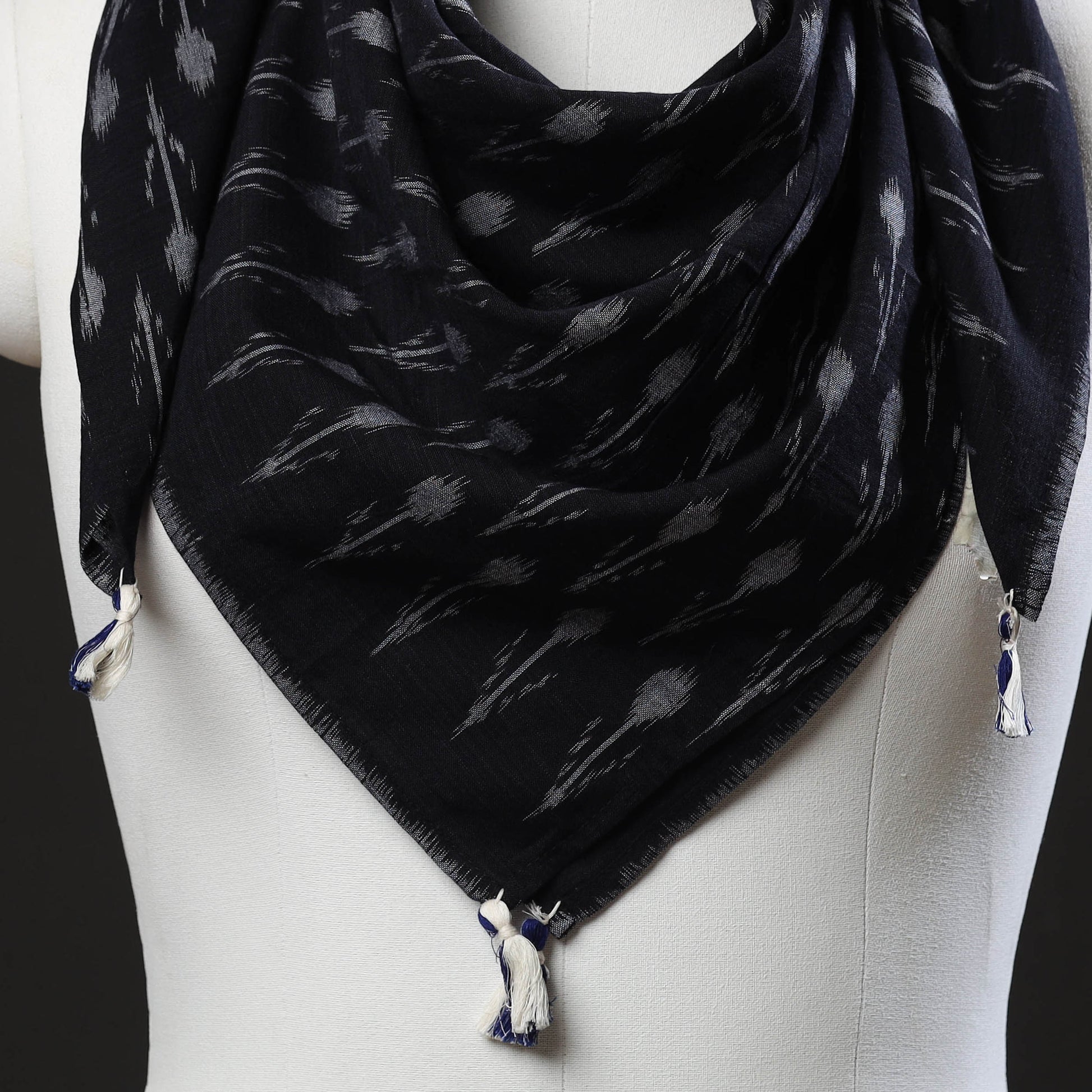 Black - Maniabandha Ikat Handloom Cotton Scarf