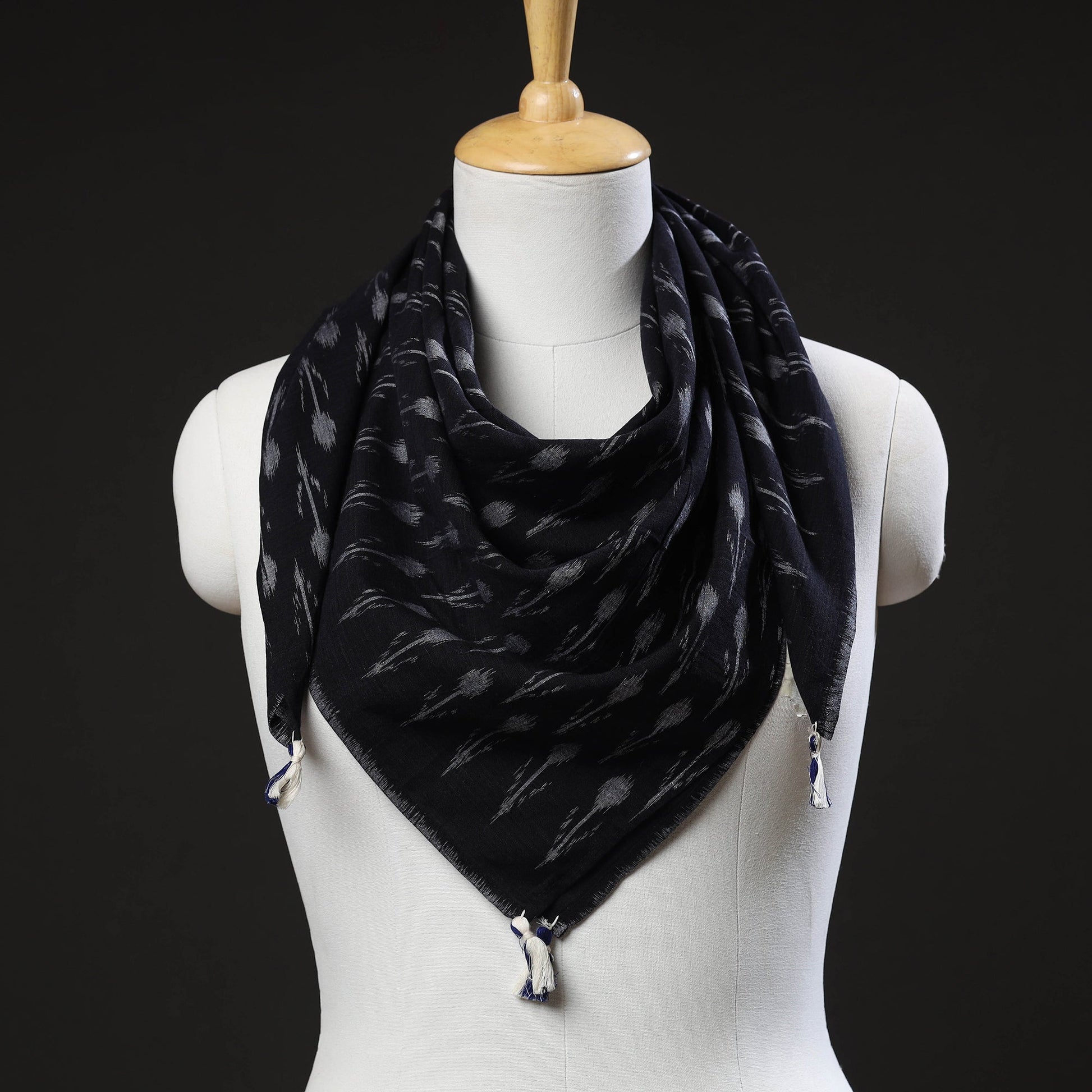 Black - Maniabandha Ikat Handloom Cotton Scarf