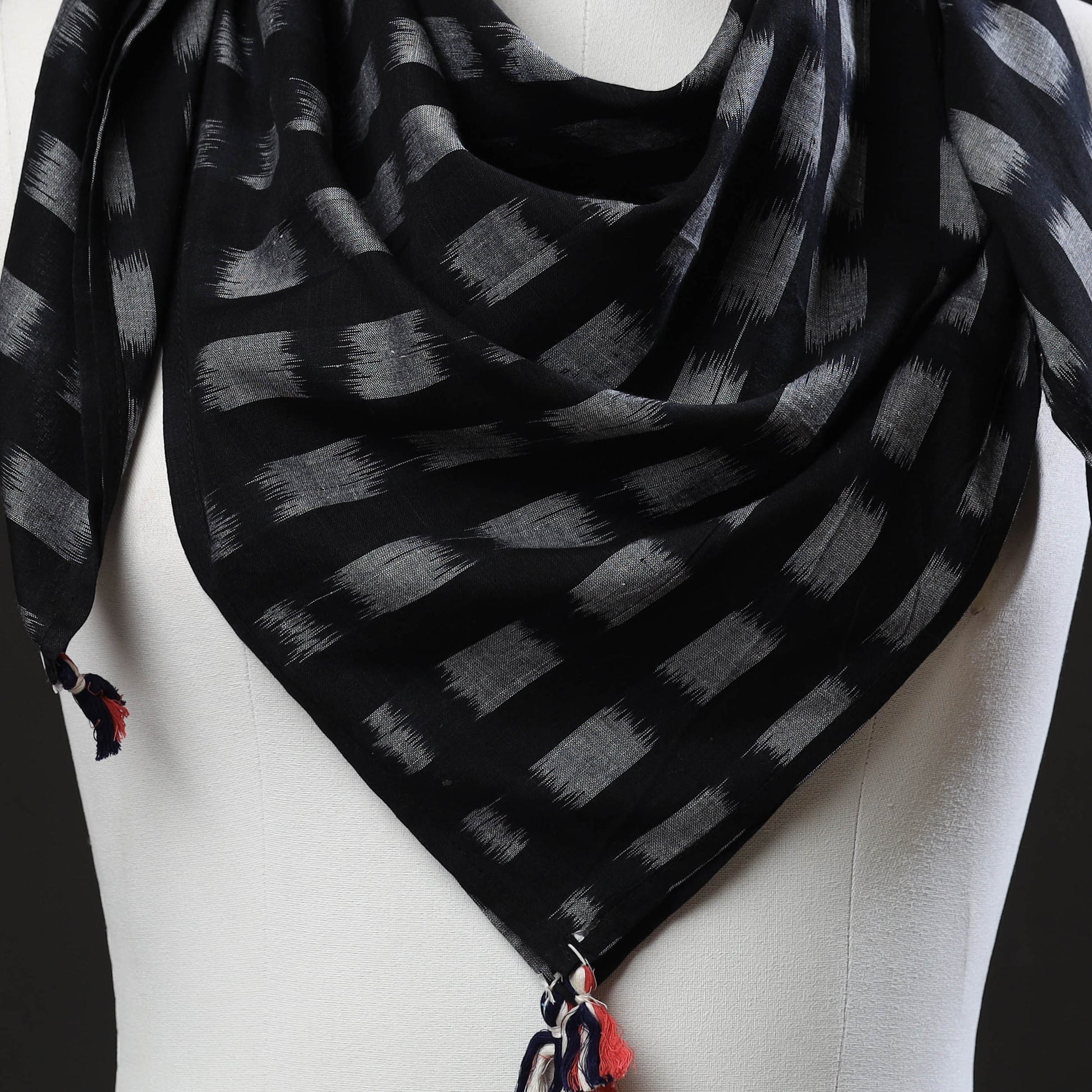 Black - Maniabandha Ikat Handloom Cotton Scarf
