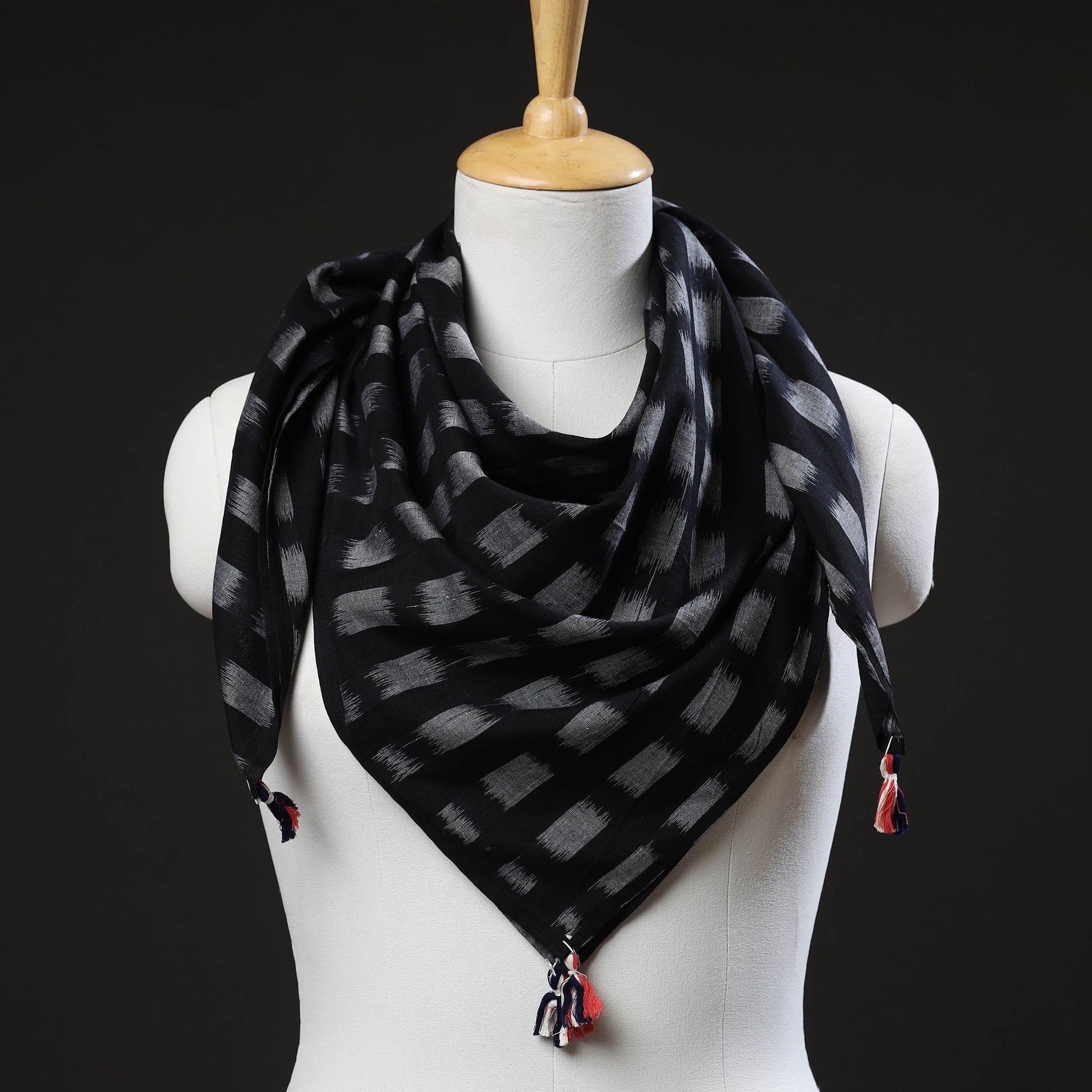 Black - Maniabandha Ikat Handloom Cotton Scarf