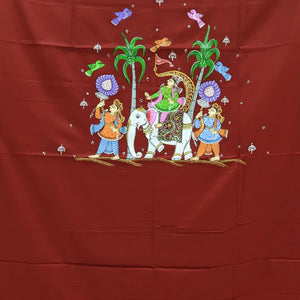 Maroon Doli Barat Pattachitra Kurta Cotton Dress Material(Unstitched)