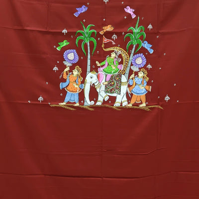 Maroon Doli Barat Pattachitra Kurta Cotton Dress Material(Unstitched)