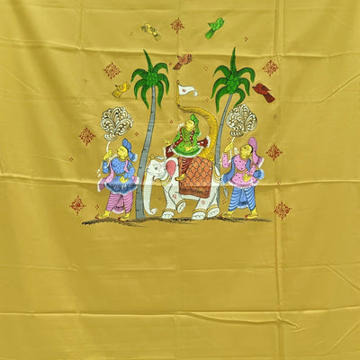 Mustard Yellow Doli Barat Pattachitra Kurti Cotton Dress Material