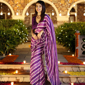 Kimaya Purple Leheriya Silk Pre Draped Saree