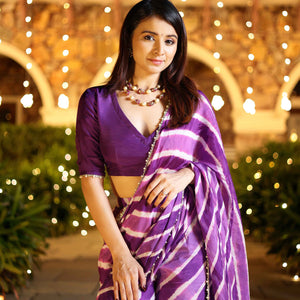 Kimaya Purple Leheriya Silk Pre Draped Saree