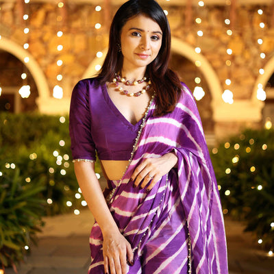 Kimaya Purple Leheriya Silk Pre Draped Saree