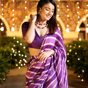 Kimaya Purple Leheriya Silk Pre Draped Saree