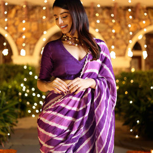 Kimaya Purple Leheriya Silk Pre Draped Saree