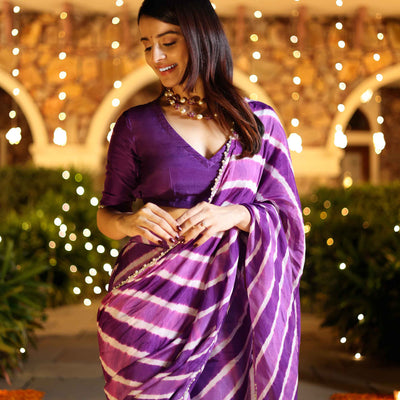 Kimaya Purple Leheriya Silk Pre Draped Saree