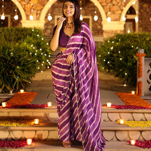 Kimaya Purple Leheriya Silk Pre Draped Saree