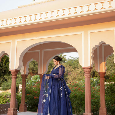 NAVY BLUE ORGANZA LEHENGA SET