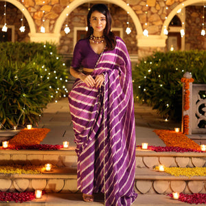 Kimaya Purple Leheriya Silk Pre Draped Saree