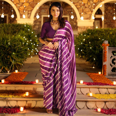 Kimaya Purple Leheriya Silk Pre Draped Saree