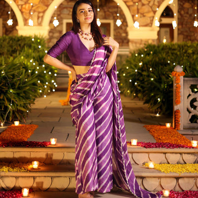 Kimaya Purple Leheriya Silk Pre Draped Saree