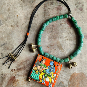 Krishna Leela Pattachitra Hand Painted Necklace