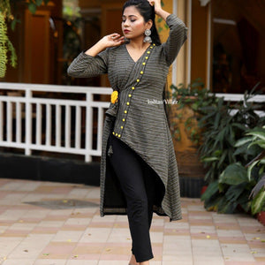 Black Checkered Kotpad Organic Cotton Kurti for Women