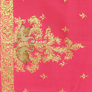 Royal Pink Swan Hand-Painted Pattachitra Saree