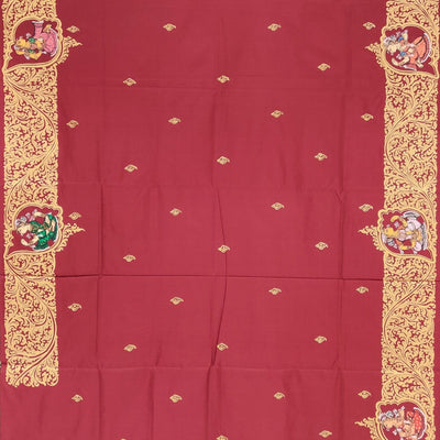 Maroon Sankha (Shell) Pattachitra Saree