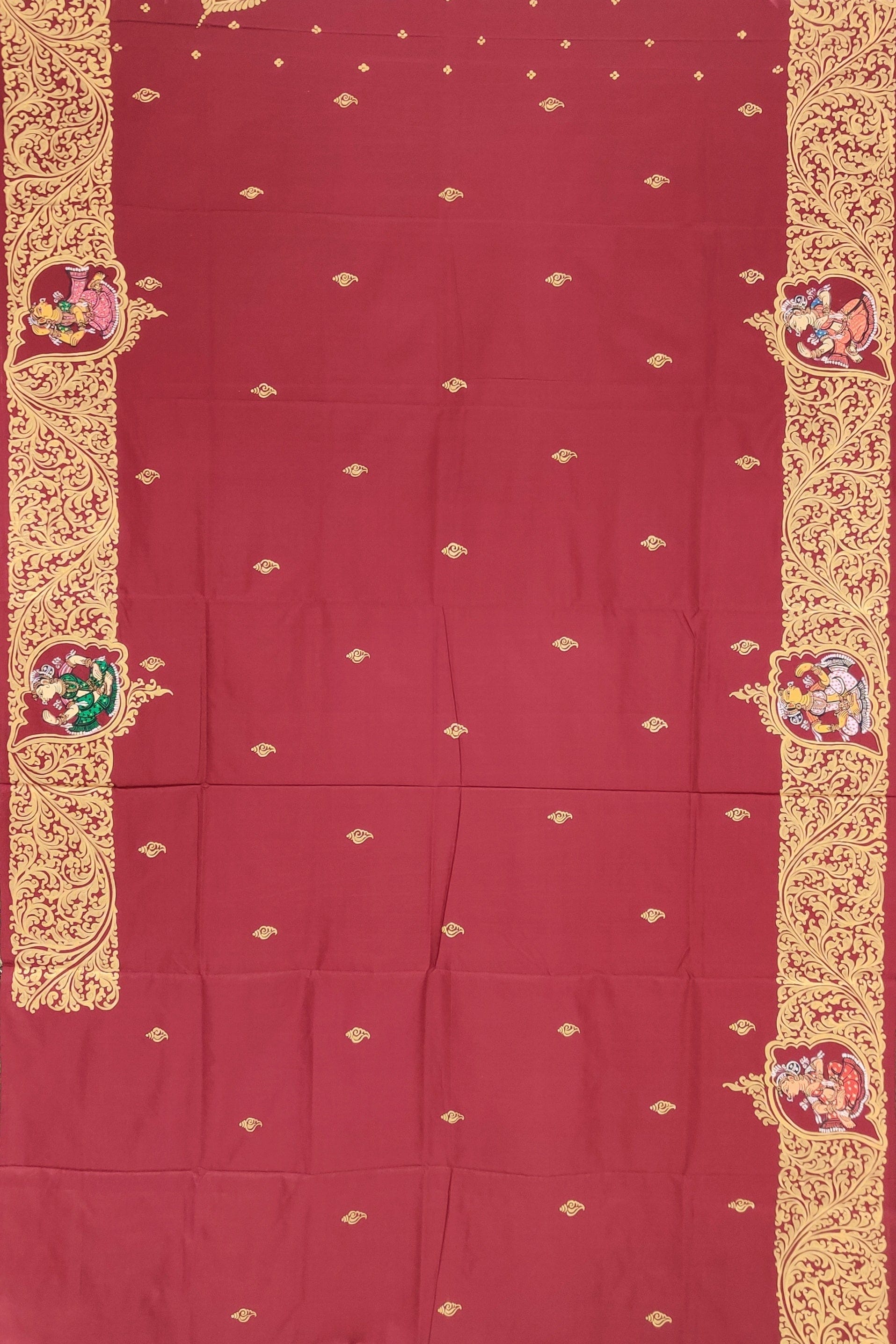 Maroon Sankha (Shell) Pattachitra Saree