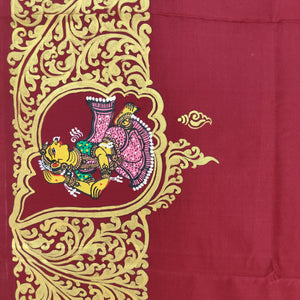 Maroon Sankha (Shell) Pattachitra Saree
