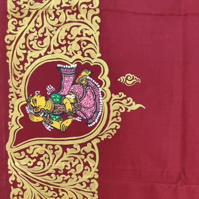 Maroon Sankha (Shell) Pattachitra Saree