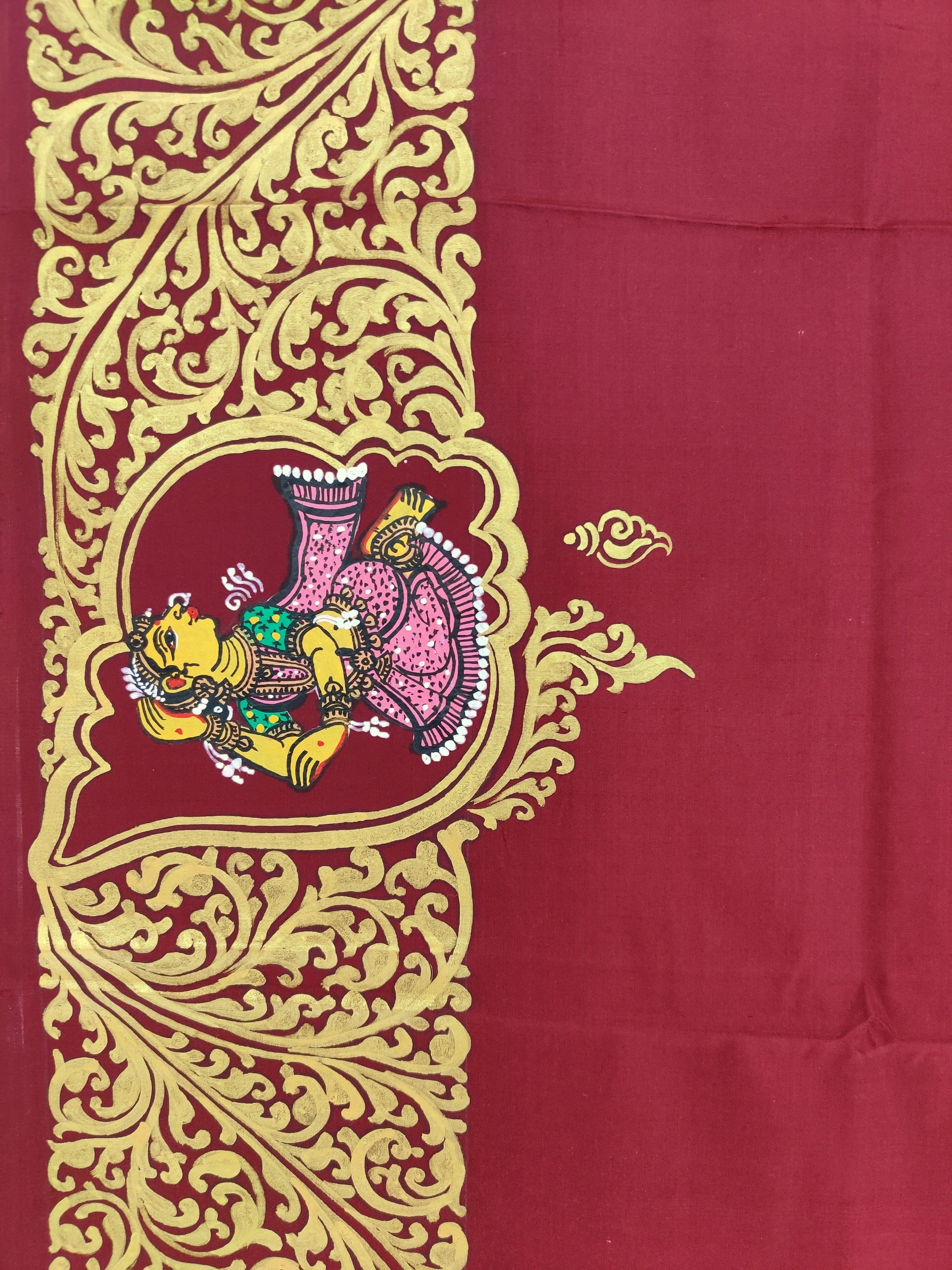 Maroon Sankha (Shell) Pattachitra Saree