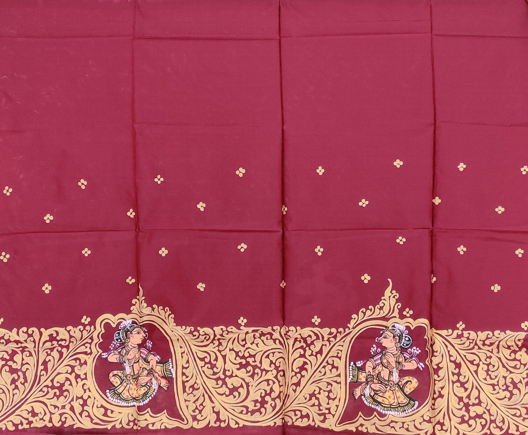 Maroon Sankha (Shell) Pattachitra Saree