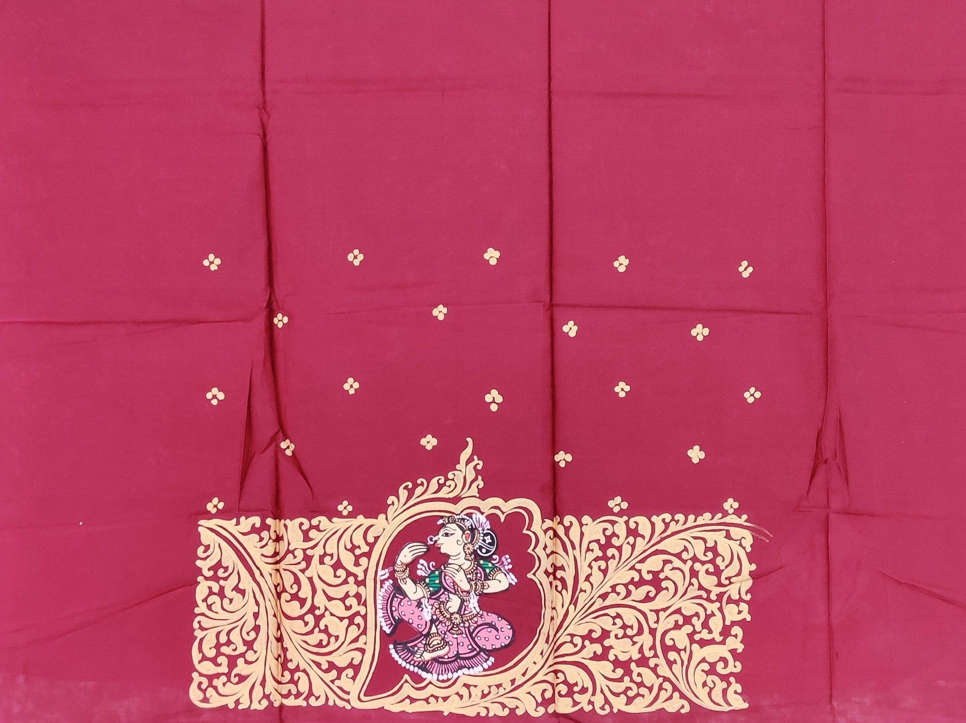 Maroon Sankha (Shell) Pattachitra Saree