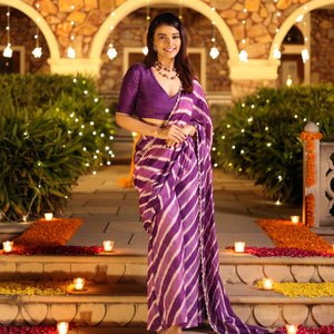 Kimaya Purple Leheriya Silk Pre Draped Saree