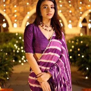 Kimaya Purple Leheriya Silk Pre Draped Saree