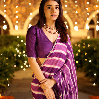 Kimaya Purple Leheriya Silk Pre Draped Saree