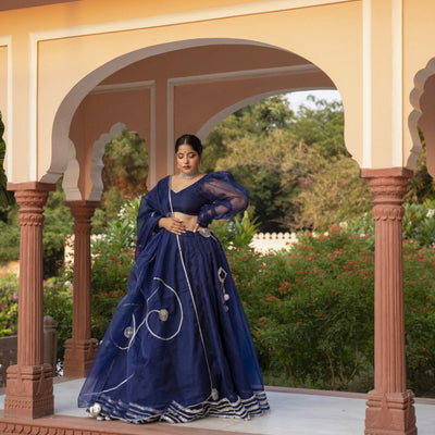 NAVY BLUE ORGANZA LEHENGA SET