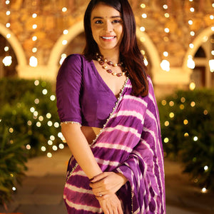 Kimaya Purple Leheriya Silk Pre Draped Saree