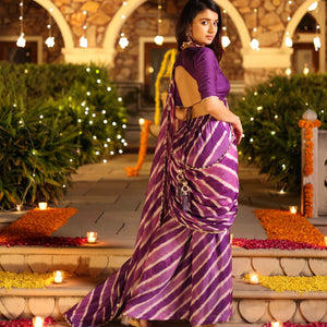 Kimaya Purple Leheriya Silk Pre Draped Saree