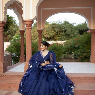 NAVY BLUE ORGANZA LEHENGA SET