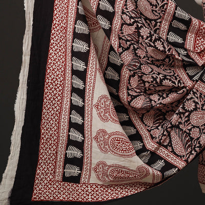 Black - 3pc Natural Dyed Cotton Bagh Print Suit Material Set