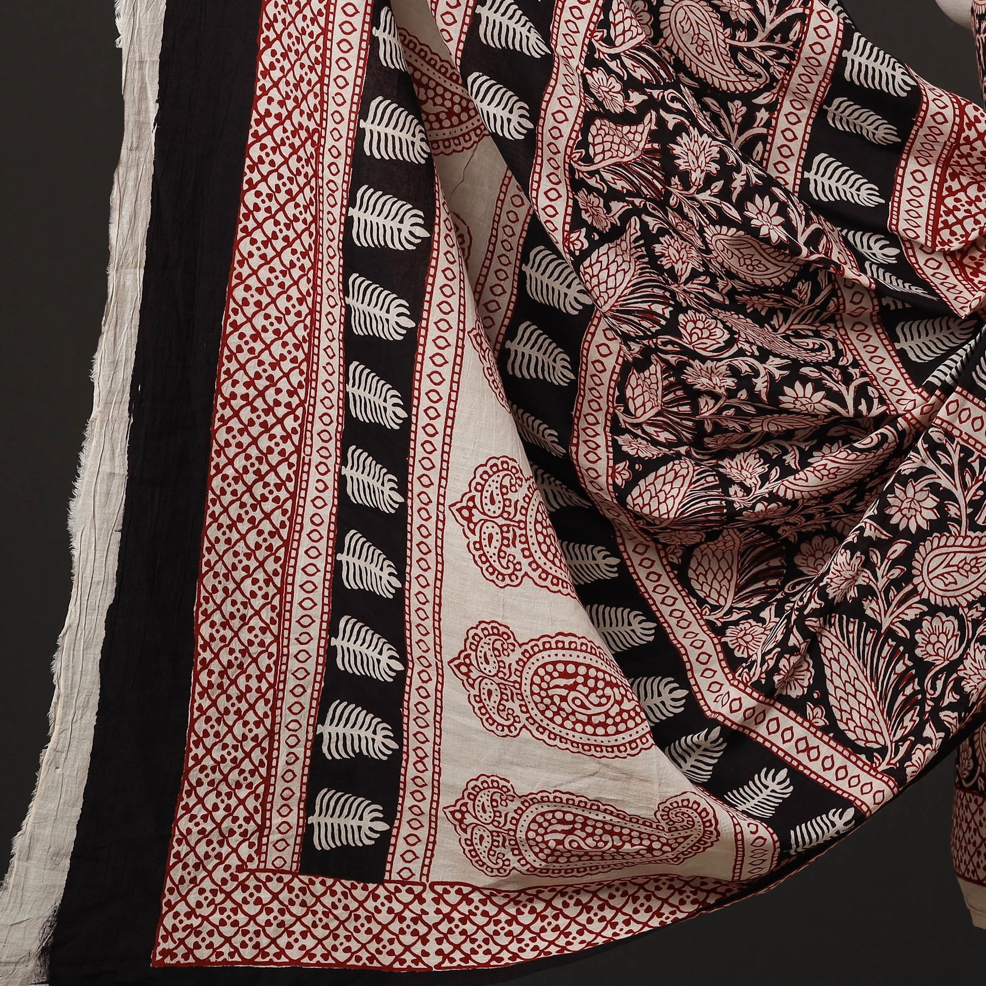 Black - 3pc Natural Dyed Cotton Bagh Print Suit Material Set