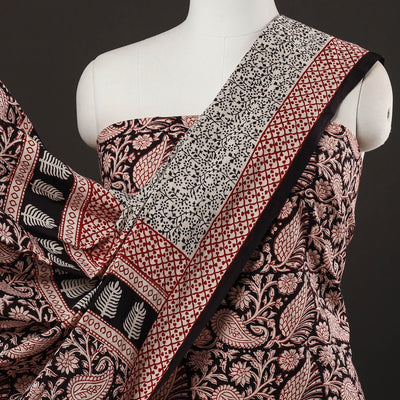 Black - 3pc Natural Dyed Cotton Bagh Print Suit Material Set