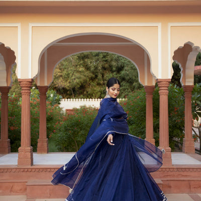 NAVY BLUE ORGANZA LEHENGA SET