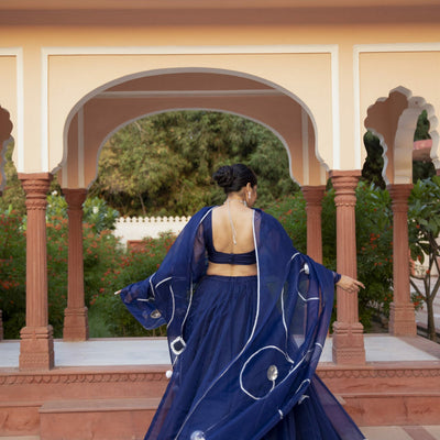 NAVY BLUE ORGANZA LEHENGA SET
