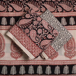 Black - 3pc Natural Dyed Cotton Bagh Print Suit Material Set
