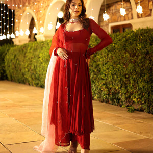 Maroon Blush Embroidered Georgette Suit Set