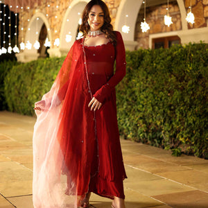 Maroon Blush Embroidered Georgette Suit Set
