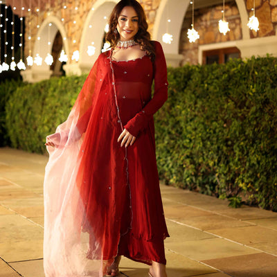 Maroon Blush Embroidered Georgette Suit Set